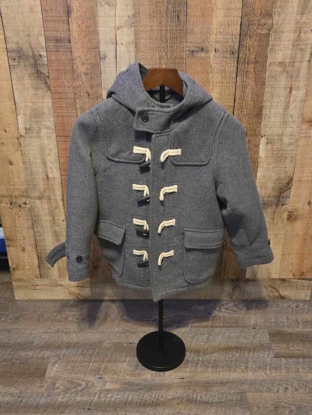 Kids Gap Hooded Duffle Coat in Gray with Toggle Closures